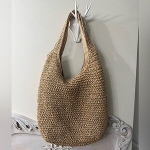 Stylish Tan Woven Hobo Bag